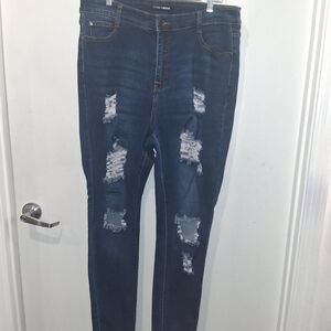 Fashion Nova Distressed Blue Skinny Jeans
